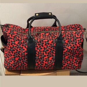 Draper James Red Floral Canvas Travel Duffel with Black Trim